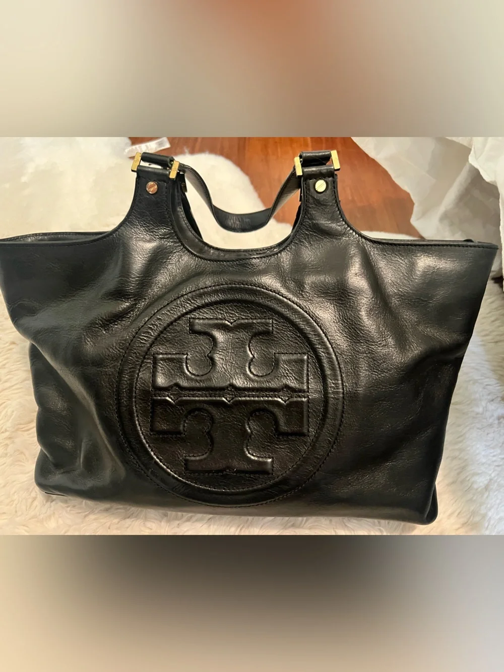 Tory Burch Bombe Leather Tote Bag in Black